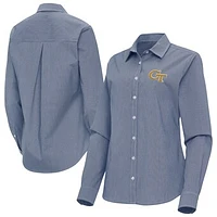 Women's Antigua Navy Georgia Tech Yellow Jackets Porter Woven Tri-Blend Long Sleeve Button-Up Shirt