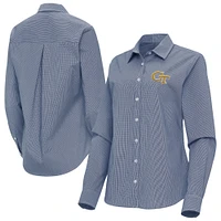 Women's Antigua Navy Georgia Tech Yellow Jackets Porter Woven Tri-Blend Long Sleeve Button-Up Shirt