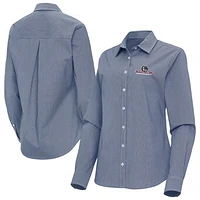 Women's Antigua Navy Gonzaga Bulldogs Porter Woven Tri-Blend Long Sleeve Button-Up Shirt