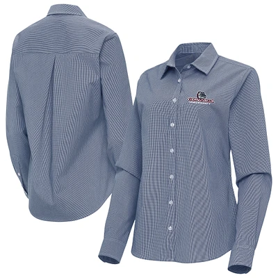 Women's Antigua Navy Gonzaga Bulldogs Porter Woven Tri-Blend Long Sleeve Button-Up Shirt