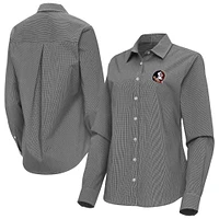 Women's Antigua Black Florida State Seminoles Porter Woven Tri-Blend Long Sleeve Button-Up Shirt