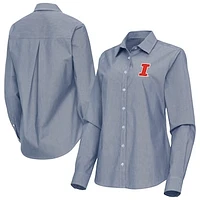 Women's Antigua Navy Illinois Fighting Illini Porter Woven Tri-Blend Long Sleeve Button-Up Shirt