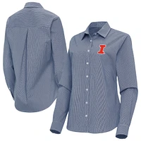 Women's Antigua Navy Illinois Fighting Illini Porter Woven Tri-Blend Long Sleeve Button-Up Shirt