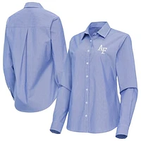 Women's Antigua Royal Air Force Falcons Porter Woven Tri-Blend Long Sleeve Button-Up Shirt