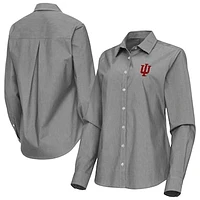 Women's Antigua Black Indiana Hoosiers Porter Woven Tri-Blend Long Sleeve Button-Up Shirt