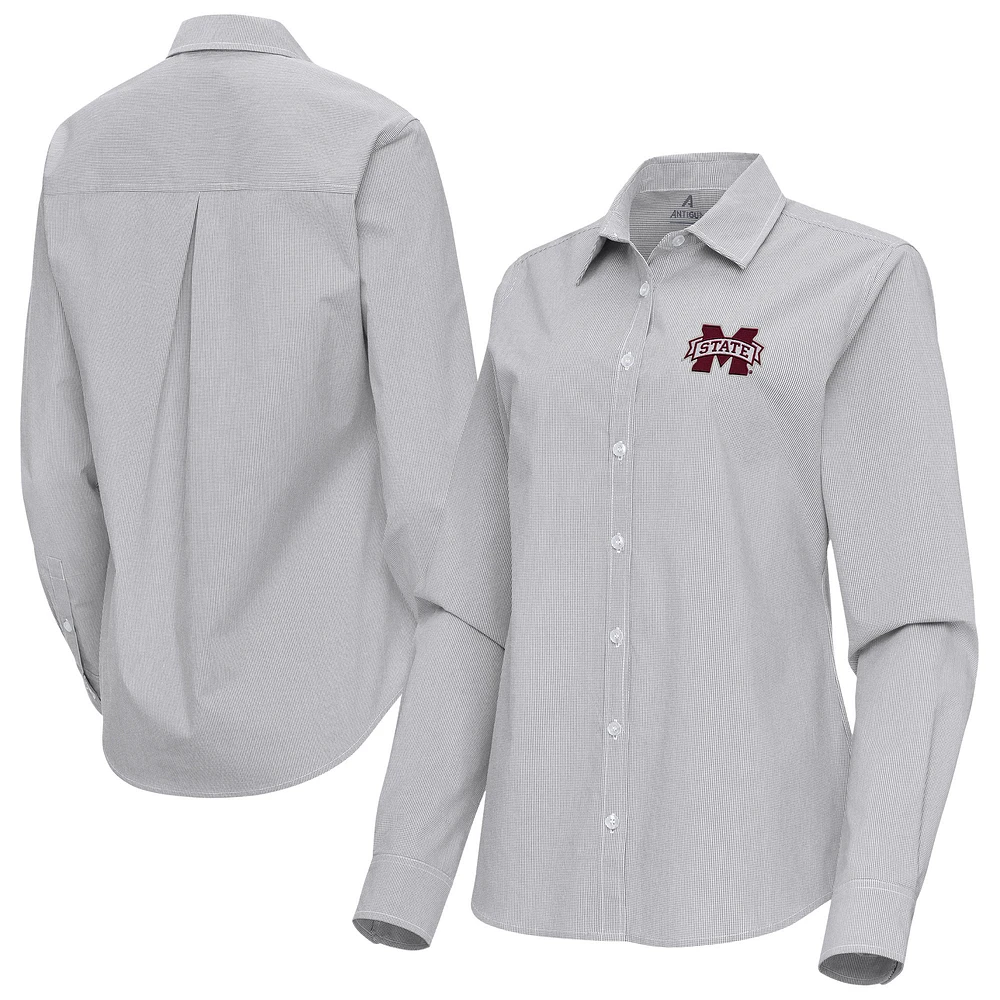 Women's Antigua Gray Mississippi State Bulldogs Porter Woven Tri-Blend Long Sleeve Button-Up Shirt