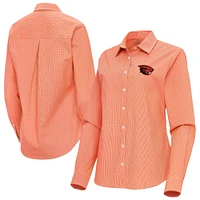 Women's Antigua Oregon State Beavers Porter Woven Tri-Blend Long Sleeve Button-Up Shirt