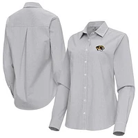 Women's Antigua Gray Missouri Tigers Porter Woven Tri-Blend Long Sleeve Button-Up Shirt