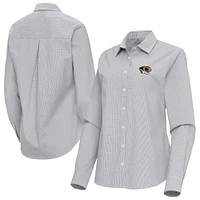Women's Antigua Gray Missouri Tigers Porter Woven Tri-Blend Long Sleeve Button-Up Shirt