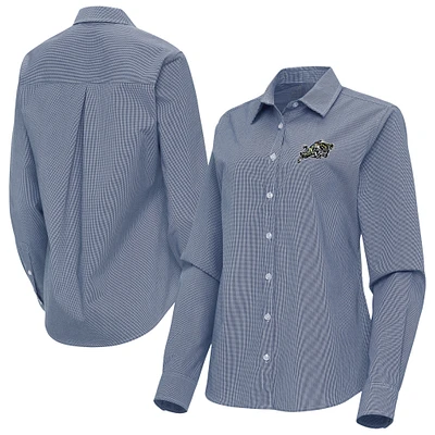 Women's Antigua Navy Midshipmen Porter Woven Tri-Blend Long Sleeve Button-Up Shirt