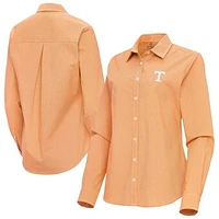 Women's Antigua Tennessee Orange Volunteers Porter Woven Tri-Blend Long Sleeve Button-Up Shirt