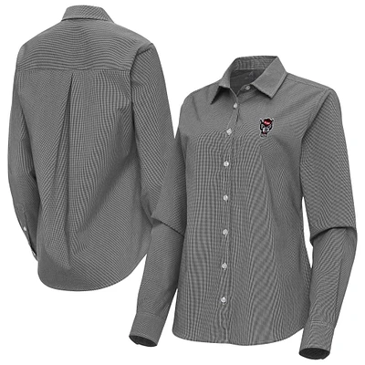 Women's Antigua Black NC State Wolfpack Porter Woven Tri-Blend Long Sleeve Button-Up Shirt