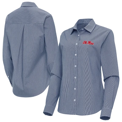 Women's Antigua Navy Ole Miss Rebels Porter Woven Tri-Blend Long Sleeve Button-Up Shirt