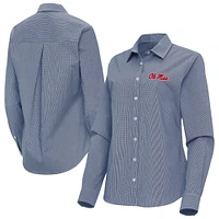 Women's Antigua Navy Ole Miss Rebels Porter Woven Tri-Blend Long Sleeve Button-Up Shirt