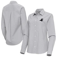 Women's Antigua Gray Providence Friars Porter Woven Tri-Blend Long Sleeve Button-Up Shirt