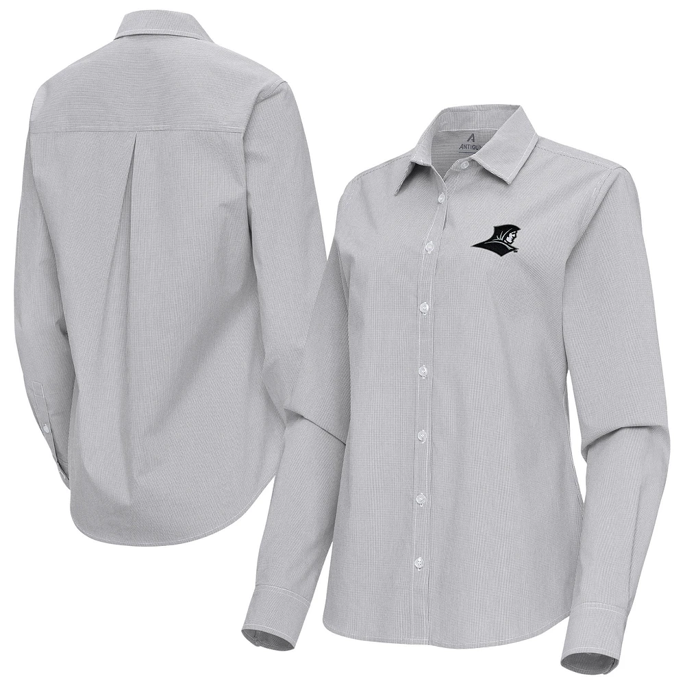 Women's Antigua Gray Providence Friars Porter Woven Tri-Blend Long Sleeve Button-Up Shirt