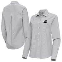 Women's Antigua Gray Providence Friars Porter Woven Tri-Blend Long Sleeve Button-Up Shirt