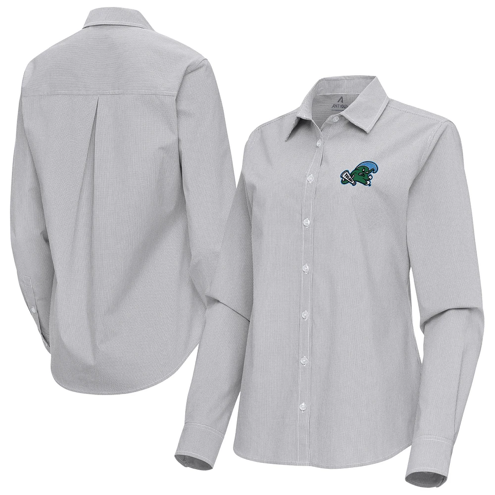 Women's Antigua Gray Tulane Green Wave Porter Woven Tri-Blend Long Sleeve Button-Up Shirt