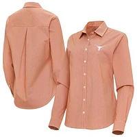 Women's Antigua Burnt Orange Texas Longhorns Porter Woven Tri-Blend Long Sleeve Button-Up Shirt