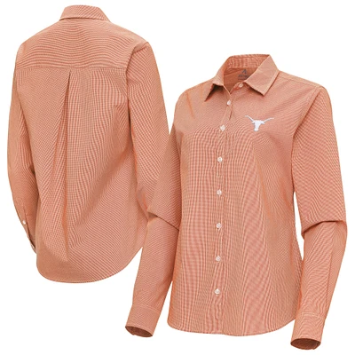 Women's Antigua Burnt Orange Texas Longhorns Porter Woven Tri-Blend Long Sleeve Button-Up Shirt
