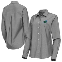 Women's Antigua Tulane Green Wave Porter Woven Tri-Blend Long Sleeve Button-Up Shirt