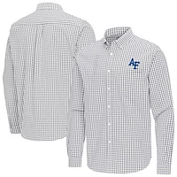 Men's Antigua Gray Air Force Falcons Ellis Woven Tri-Blend Long Sleeve Button-Down Shirt