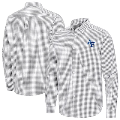 Men's Antigua Gray Air Force Falcons Ellis Woven Tri-Blend Long Sleeve Button-Down Shirt