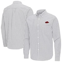 Men's Antigua Gray Arkansas Razorbacks Ellis Woven Tri-Blend Long Sleeve Button-Down Shirt