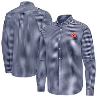 Men's Antigua Navy Auburn Tigers Ellis Woven Tri-Blend Long Sleeve Button-Down Shirt