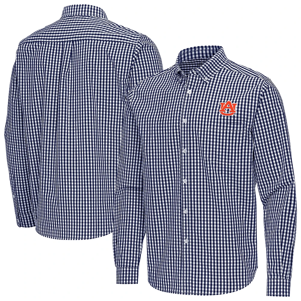 Men's Antigua Navy Auburn Tigers Ellis Woven Tri-Blend Long Sleeve Button-Down Shirt
