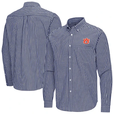 Men's Antigua Navy Auburn Tigers Ellis Woven Tri-Blend Long Sleeve Button-Down Shirt