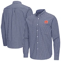 Men's Antigua Navy Auburn Tigers Ellis Woven Tri-Blend Long Sleeve Button-Down Shirt