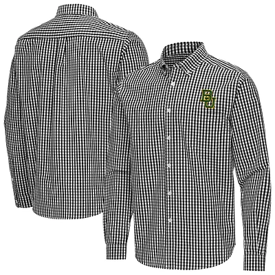 Men's Antigua Black Baylor Bears Ellis Woven Tri-Blend Long Sleeve Button-Down Shirt