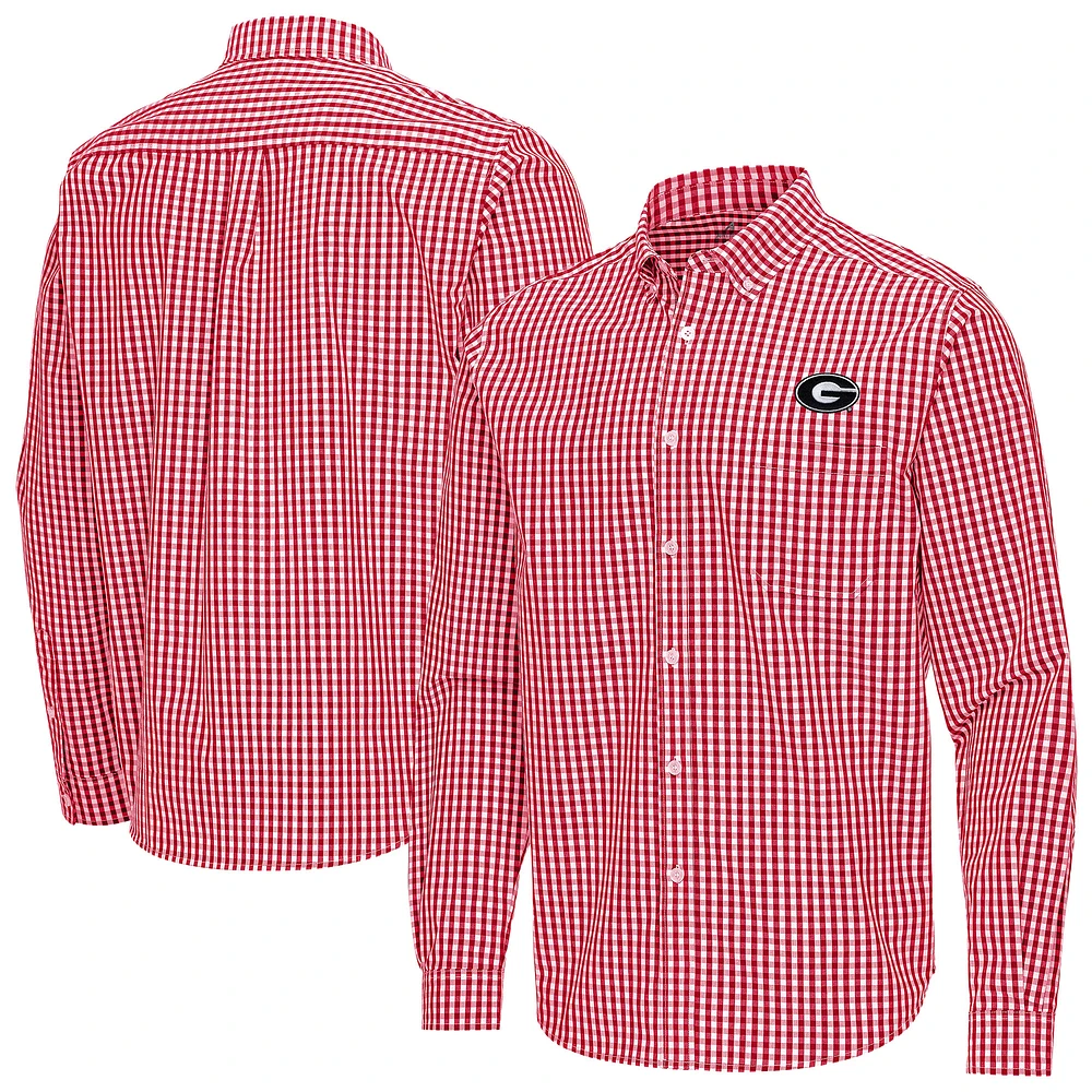 Men's Antigua Georgia Bulldogs Ellis Woven Tri-Blend Long Sleeve Button-Down Shirt