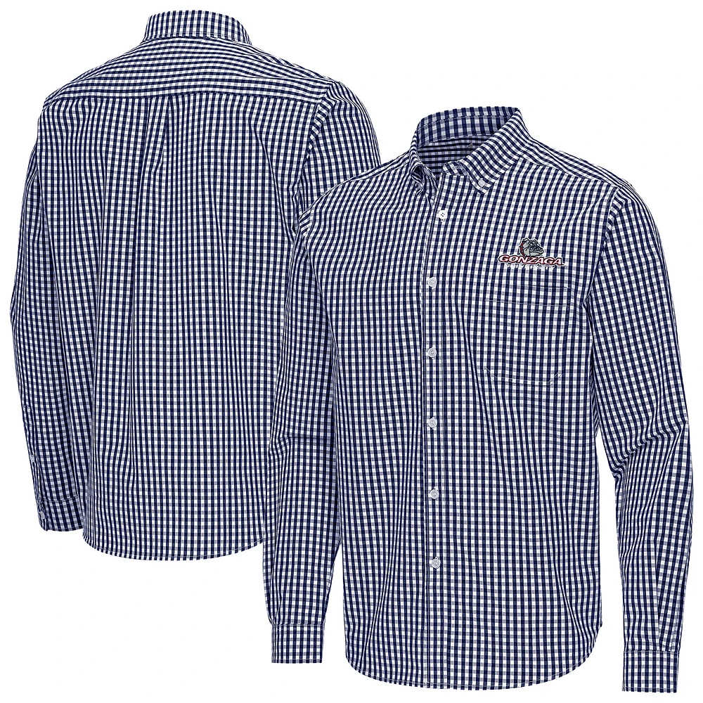 Men's Antigua Navy Gonzaga Bulldogs Ellis Woven Tri-Blend Long Sleeve Button-Down Shirt