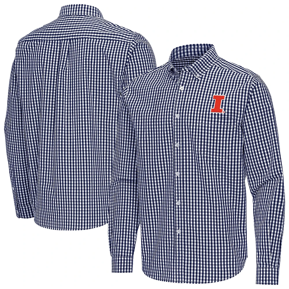 Men's Antigua Navy Illinois Fighting Illini Ellis Woven Tri-Blend Long Sleeve Button-Down Shirt