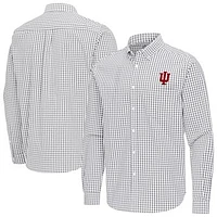 Men's Antigua Gray Indiana Hoosiers Ellis Woven Tri-Blend Long Sleeve Button-Down Shirt