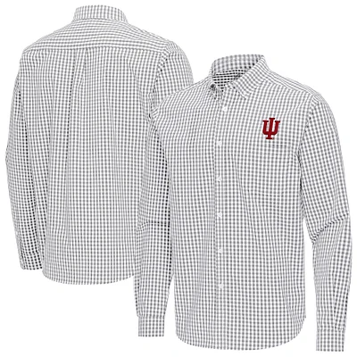 Men's Antigua Gray Indiana Hoosiers Ellis Woven Tri-Blend Long Sleeve Button-Down Shirt
