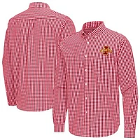 Men's Antigua Cardinal Iowa State Cyclones Ellis Woven Tri-Blend Long Sleeve Button-Down Shirt