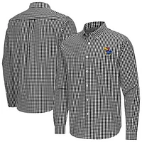 Men's Antigua Kansas Jayhawks Ellis Woven Tri-Blend Long Sleeve Button-Down Shirt