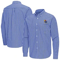 Men's Antigua Royal Kansas Jayhawks Ellis Woven Tri-Blend Long Sleeve Button-Down Shirt