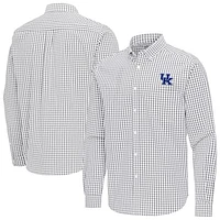 Men's Antigua Gray Kentucky Wildcats Ellis Woven Tri-Blend Long Sleeve Button-Down Shirt