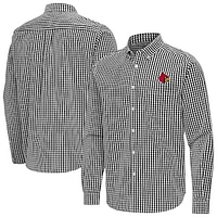 Men's Antigua Louisville Cardinals Ellis Woven Tri-Blend Long Sleeve Button-Down Shirt
