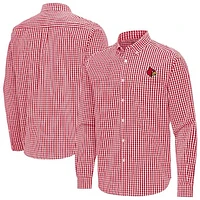 Men's Antigua Louisville Cardinals Ellis Woven Tri-Blend Long Sleeve Button-Down Shirt