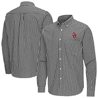 Men's Antigua Oklahoma Sooners Ellis Woven Tri-Blend Long Sleeve Button-Down Shirt