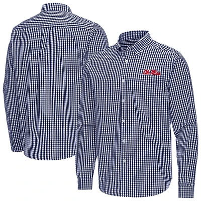 Men's Antigua Navy Ole Miss Rebels Ellis Woven Tri-Blend Long Sleeve Button-Down Shirt