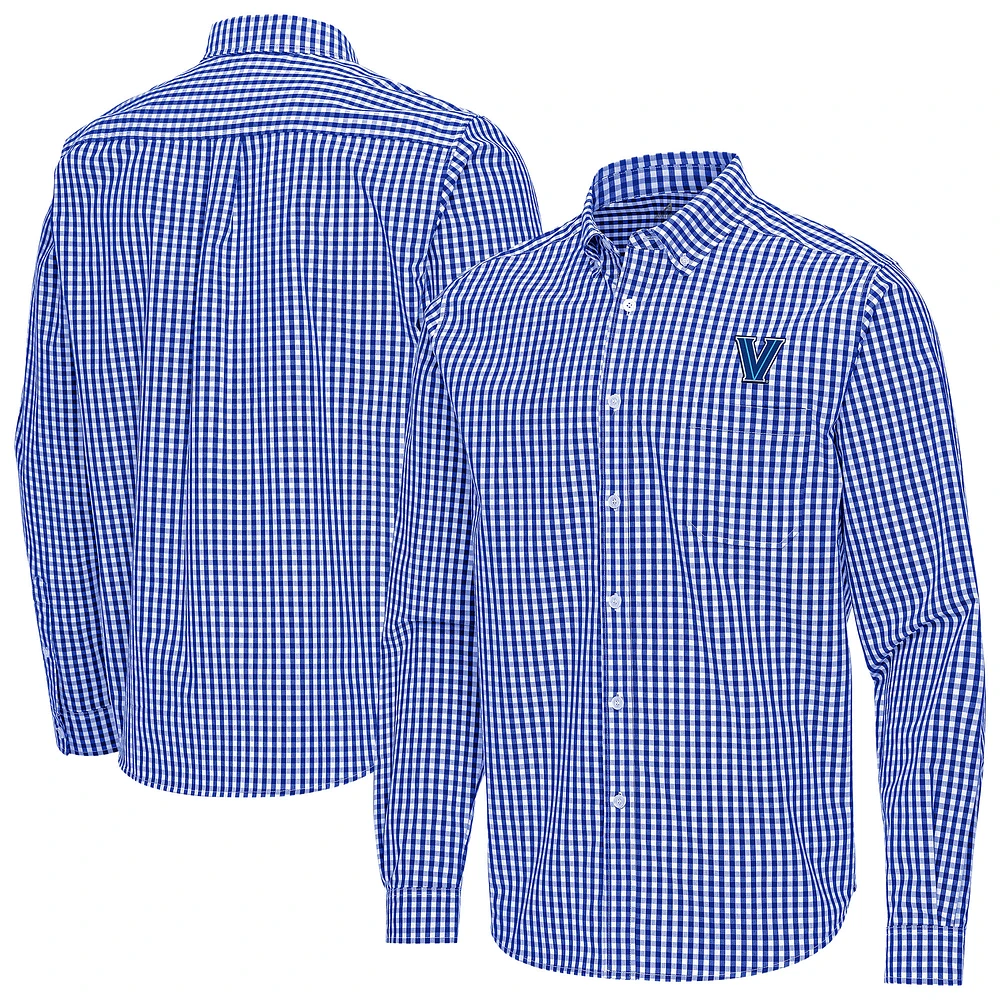 Men's Antigua Royal Villanova Wildcats Ellis Woven Tri-Blend Long Sleeve Button-Down Shirt