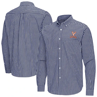 Men's Antigua Navy Virginia Cavaliers Ellis Woven Tri-Blend Long Sleeve Button-Down Shirt