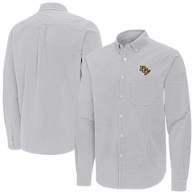 Men's Antigua Gray UCF Knights Porter Woven Tri-Blend Long Sleeve Button-Down Shirt
