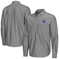 Men's Antigua Black Kentucky Wildcats Porter Woven Tri-Blend Long Sleeve Button-Down Shirt